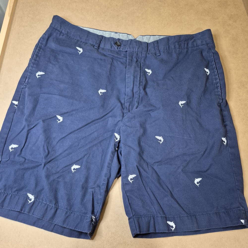 Navy Blue Men Shorts with Embroidered Shark Design 2398/620